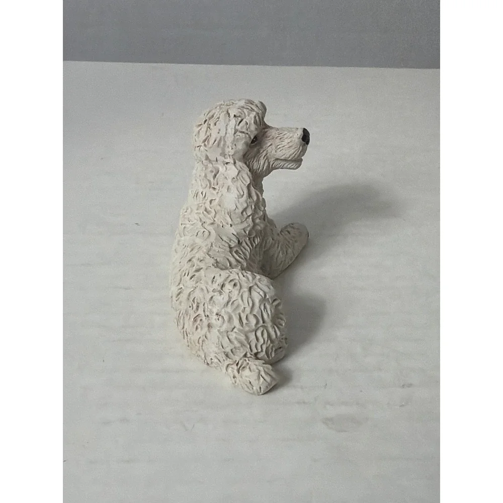 Vintage White Poodle Dog Figurine Textured Resin Lying Down Statue